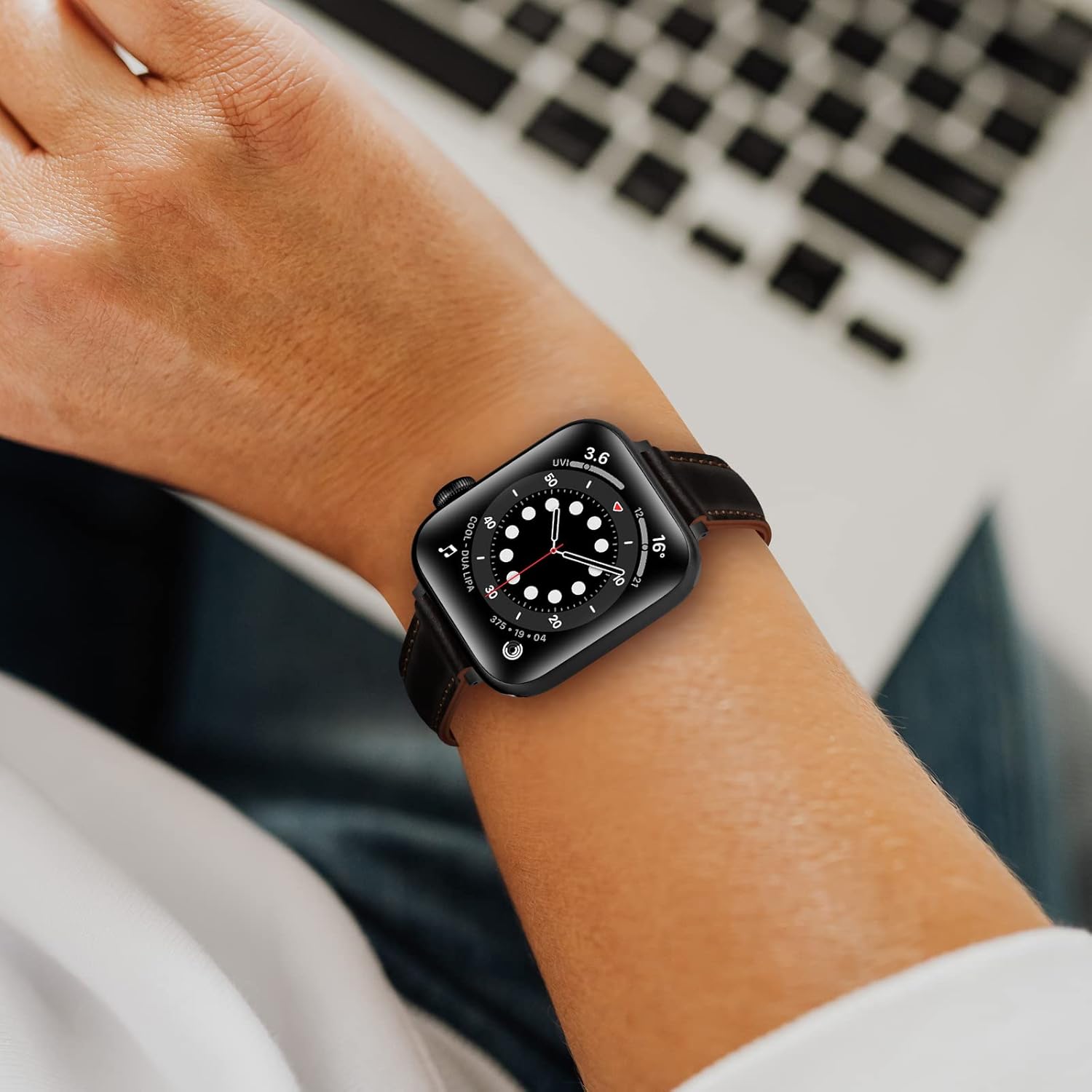 Tobfit Correa delgada de cuero para Apple Watch Band 1.496 in 1.575 in 1.614 in 1.654 in 1.732 in 1.772 in, correa de cuero de vaca de grano