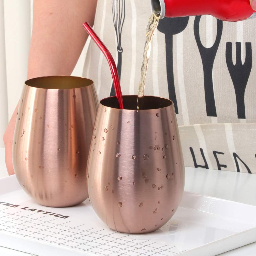 Copa de vino de acero inoxidable de 17 onzas, vaso de vino portátil al aire libre para la piscina, camping, comidas al aire libre, viajes, juego de