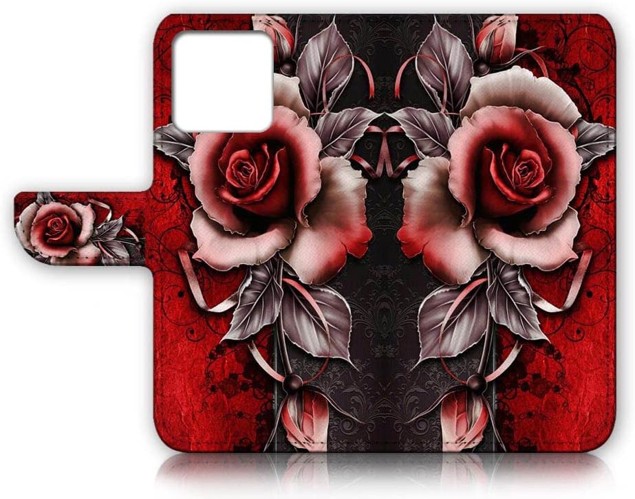 Funda con tapa para iPhone 12, diseño artístico, diseño de flores, protección de cuerpo completo AD003 (# 24878 rojo gótico rosa)