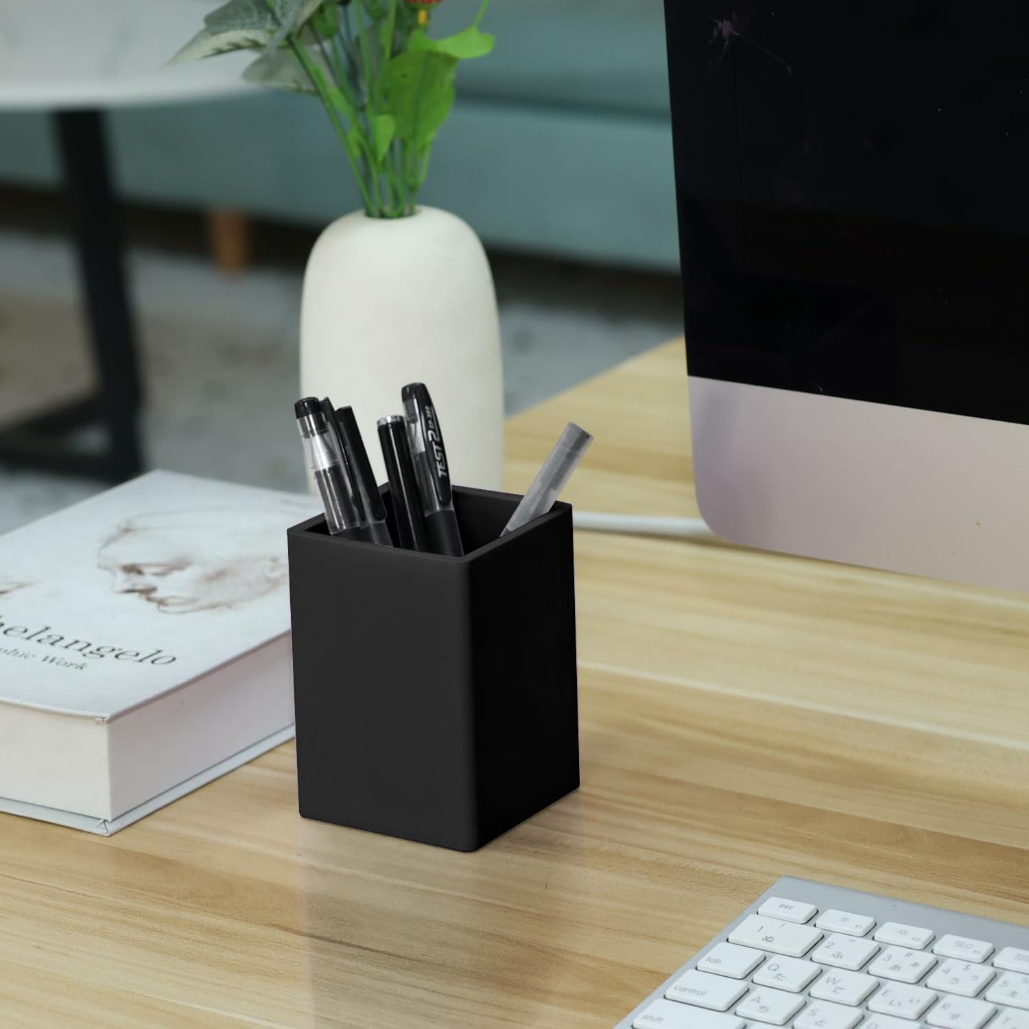 Soporte de silicona para bolígrafo y lápiz para escritorio, soporte de silicona de 0.197 in de grosor para mantener tu espacio de trabajo ordenado y