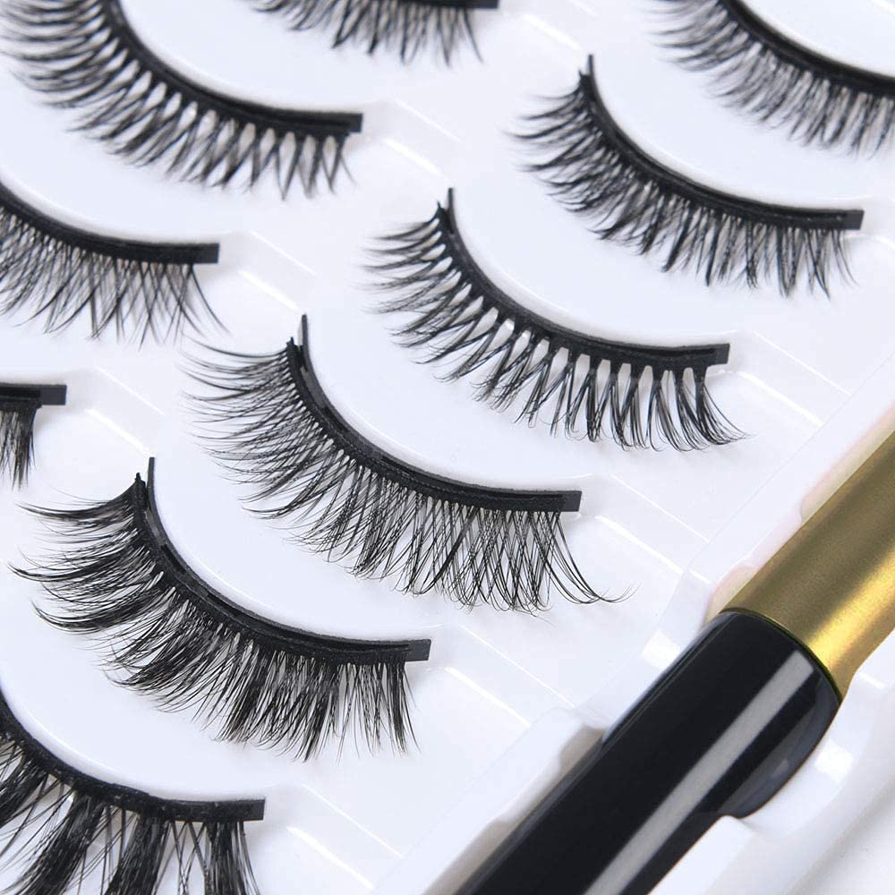 Pestañas magnéticas y delineador de ojos, 7 pares de pestañas magnéticas falsas reutilizables con 2 tubos, delineador líquido magnético impermeable