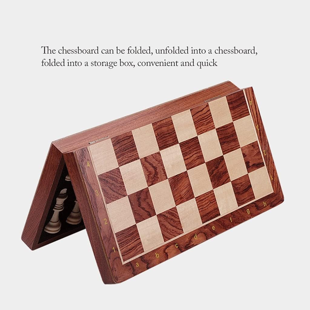 OUSIKA Tablero de ajedrez portátil plegable de madera con piezas de ajedrez de altura King de 4 pulgadas, tablero de ajedrez de madera maciza de