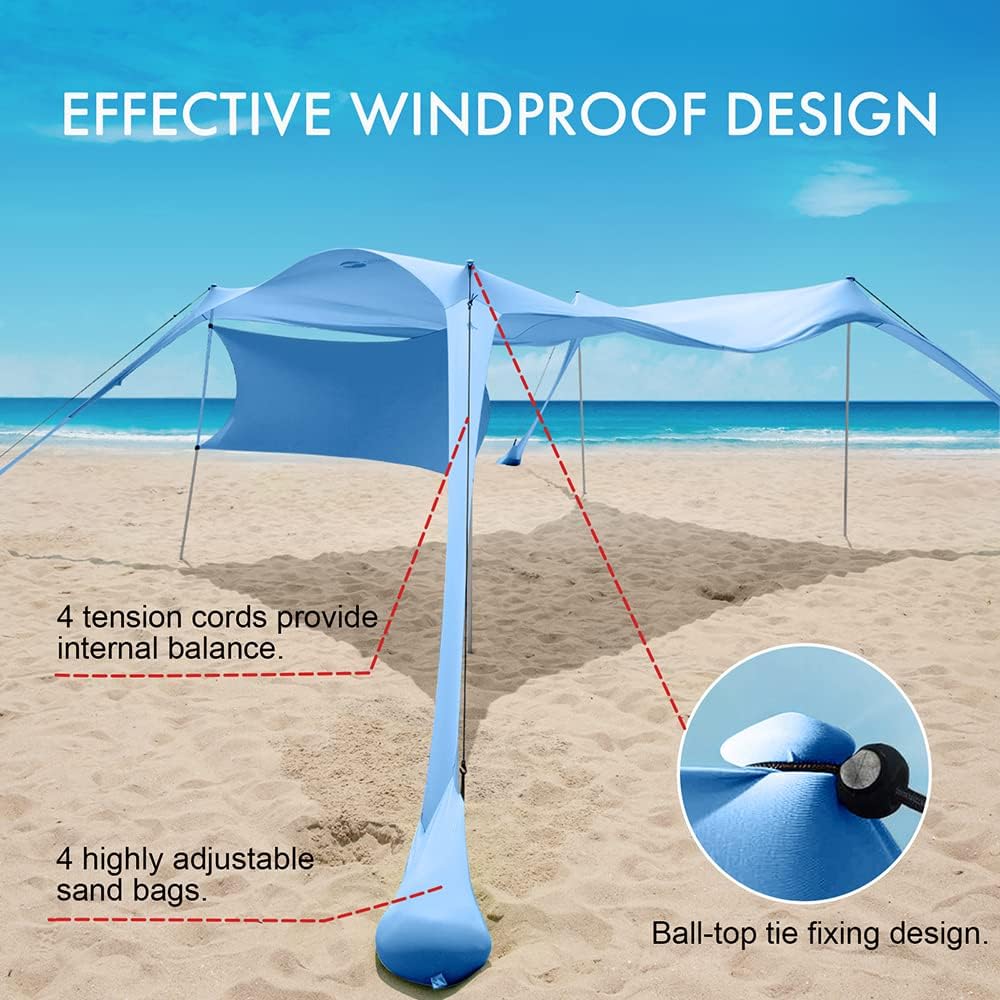 easierhike Parasol de playa con pantalla de pared lateral diseño resistente al viento, refugio solar UPF50+ anclajes portátiles para tienda de