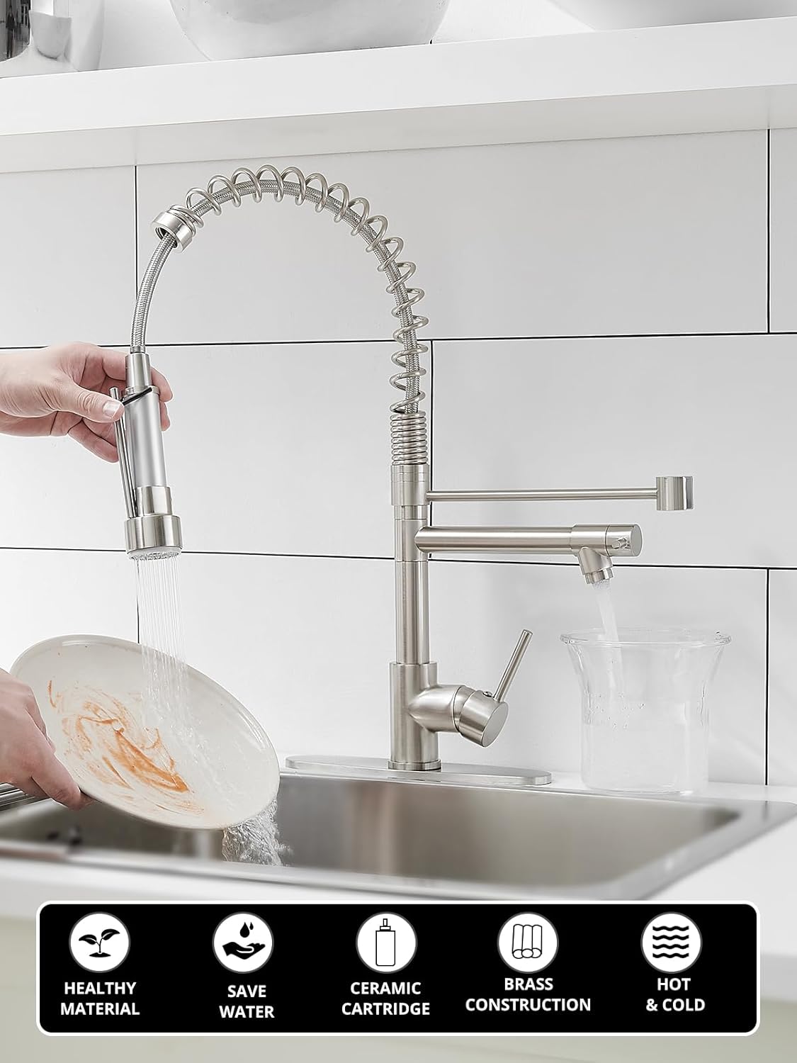 AIMADI Grifo para fregadero de cocina, comercial de una sola manija, grifo de cocina extraíble con placa de cubierta llaves para fregaderos de cocina