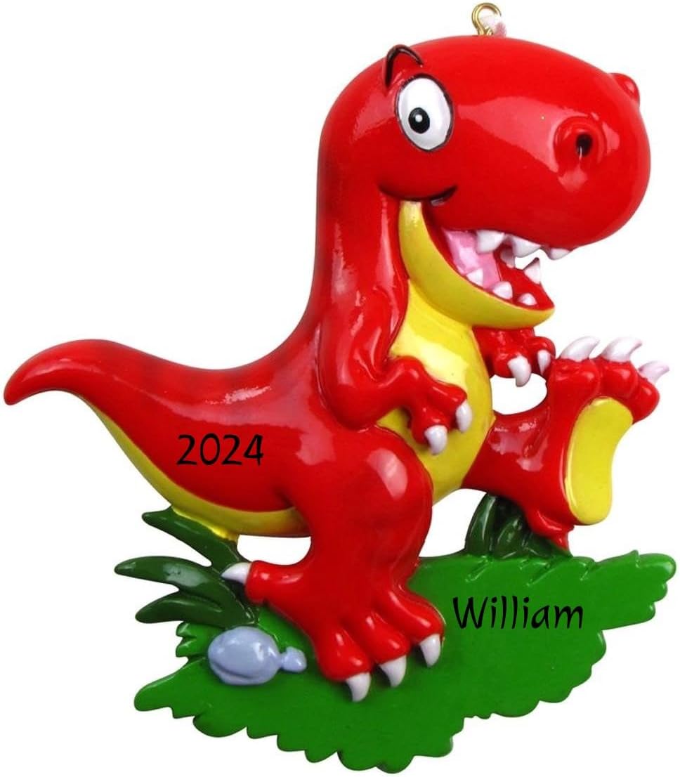Adorno personalizado para árbol de Navidad de dinosaurio T-Rex 2023 escrito a mano, decoración personalizada para niños y niñas, Ornament Station –