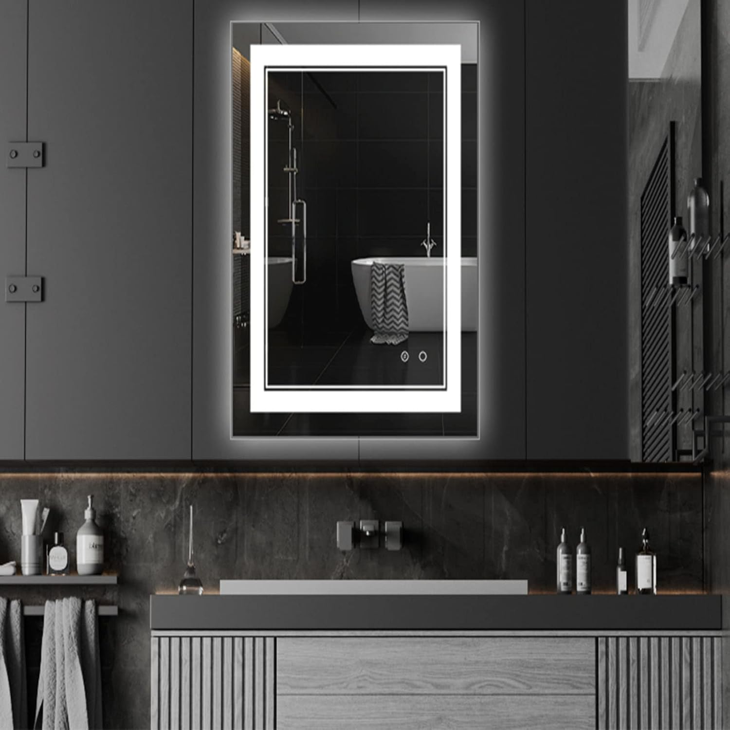 CFYLO Espejo de baño LED de 36 x 18 pulgadas, espejo de baño con luces, espejo LED para baño, espejo de baño iluminado, espejo de baño con luz