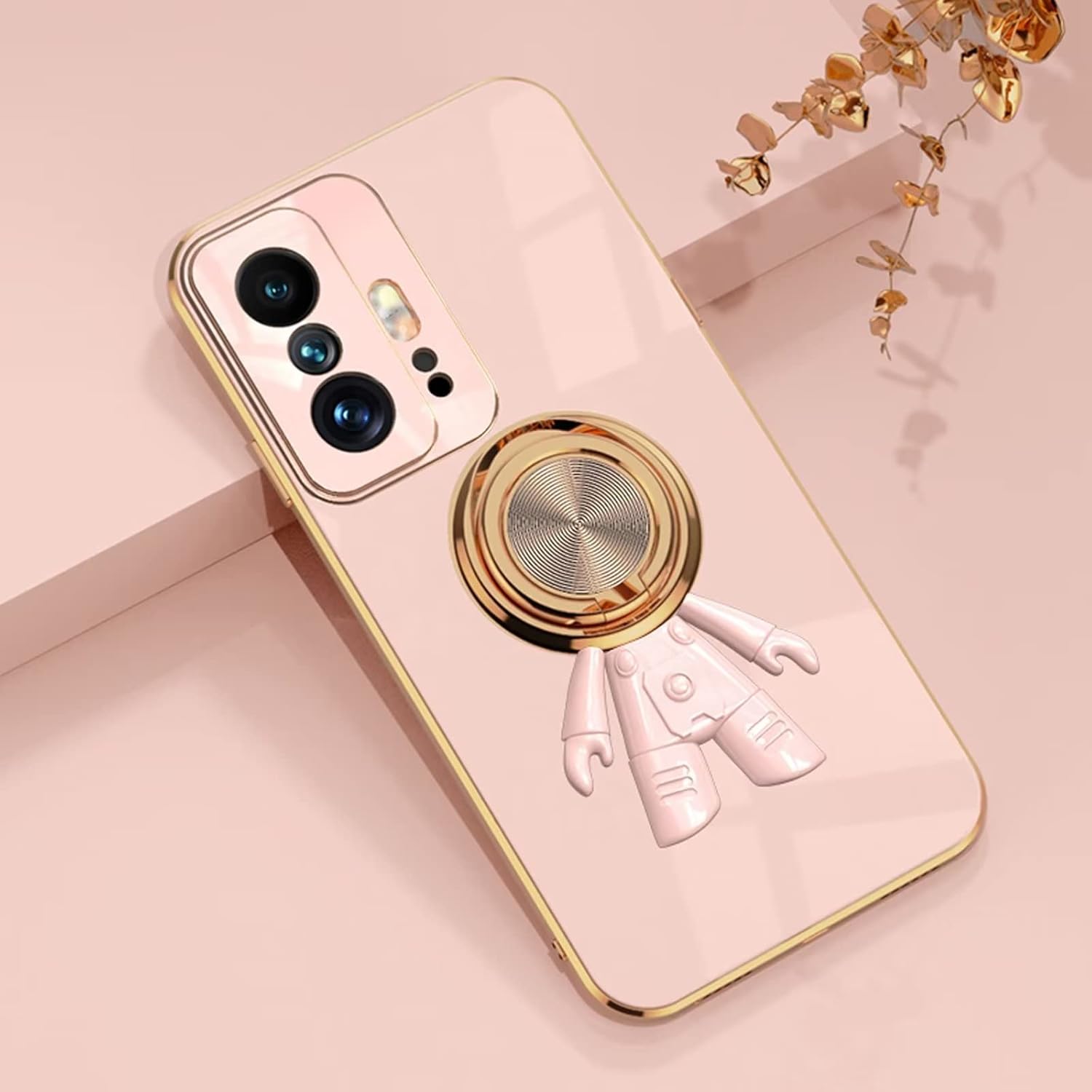 TTVV – Funda de soporte de astronauta chapado para Xiaomi 11T, soporte de anillo de rotación de TPU 360 con soporte magnético, parachoques