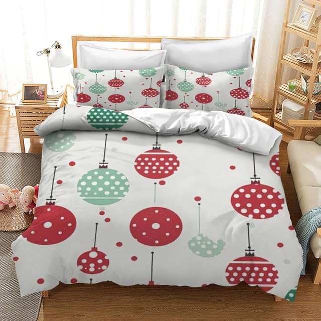 Bidesign Duvet Cover Set King Size Christmas Theme Merry ChristmasChristmas TreeBells Pattern Holiday Season Luxury Reversible Bedding Set Comforter