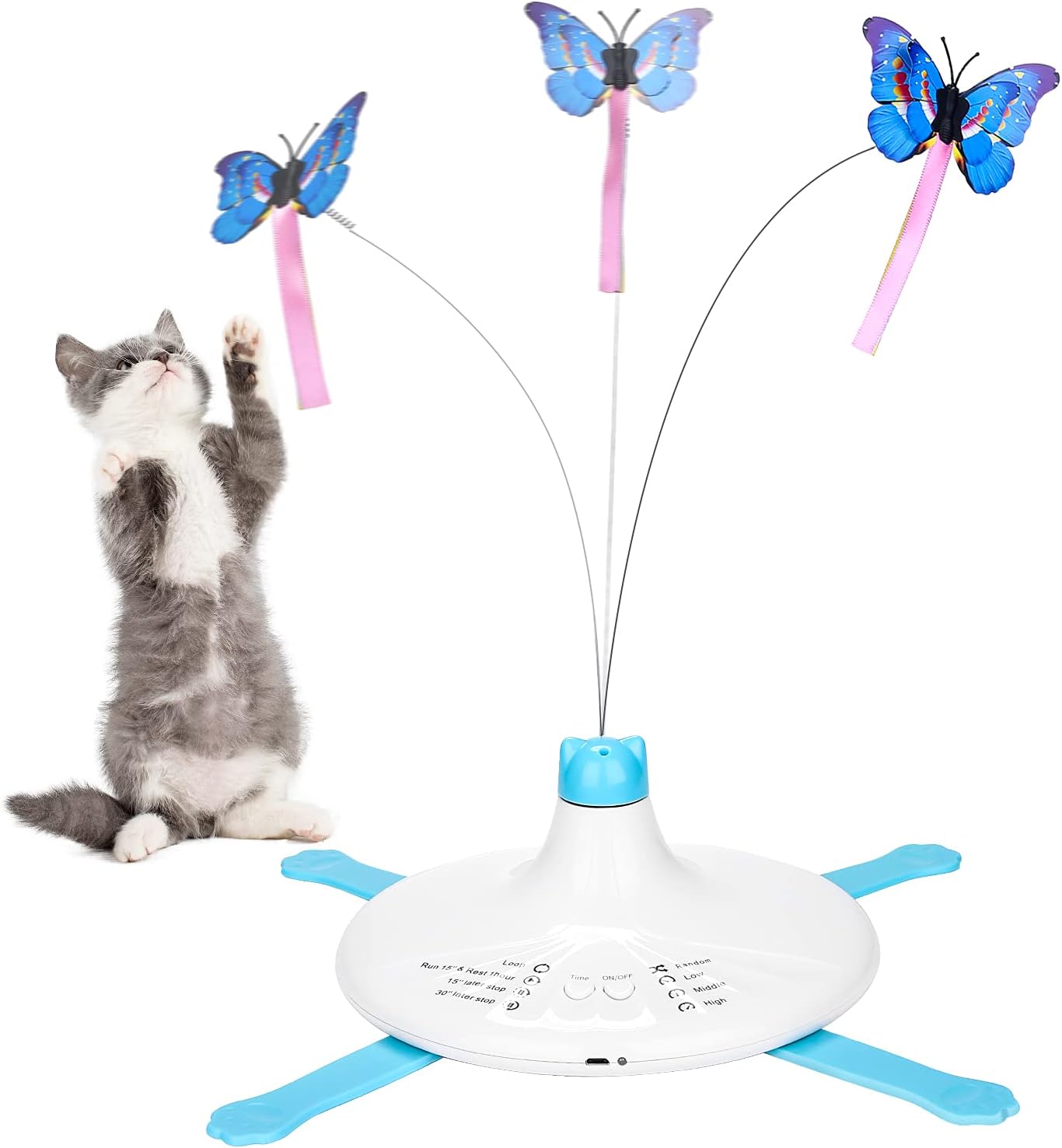 PETTOM Recambios para gatos Juguete B0936T245Z Interactivo Teaser Gatos Juguete Tres Mariposas Giratorias Divertido Ejercicio Gatito Juguete Mascota