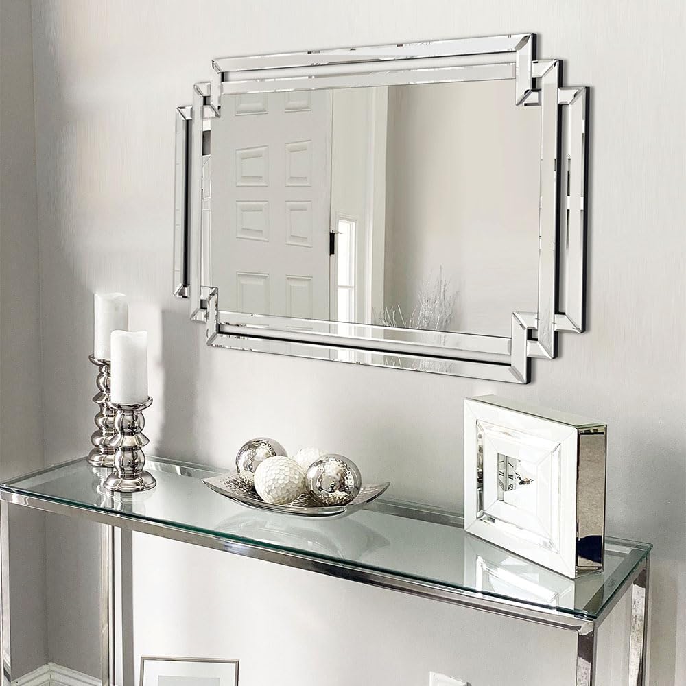 Autdot Espejo de sala de estar para decoración de pared, espejo decorativo con marco de vidrio biselado, espejo de acento moderno para comedor,
