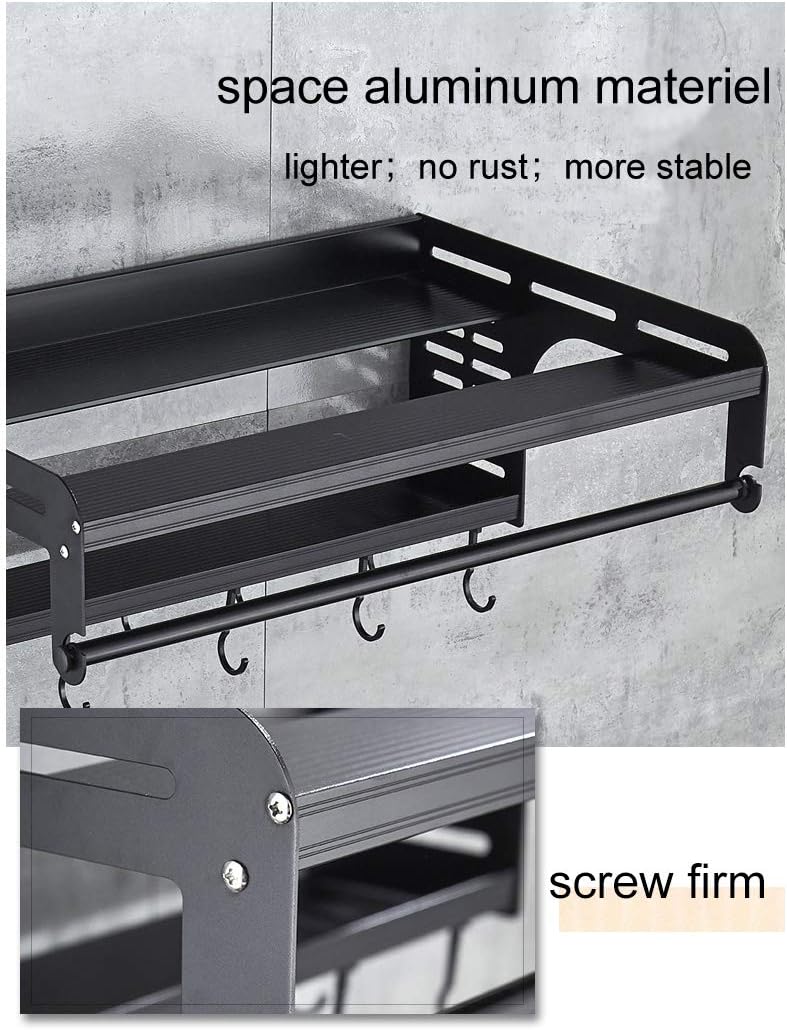 Merry Christmas – Estante multifuncional de aluminio para horno de microondas con 10 ganchos extraíbles y soporte para rollos de envoltura fresca