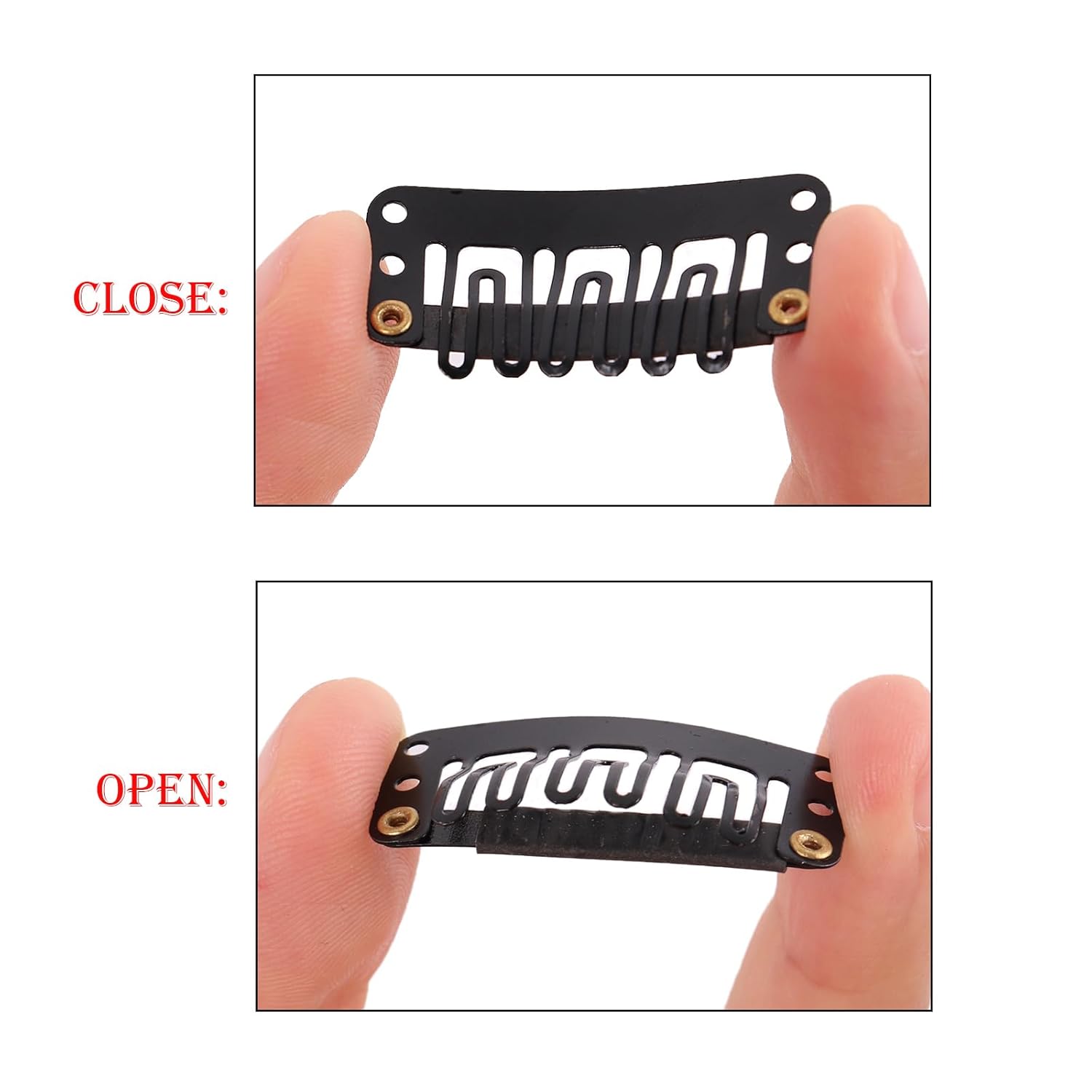 MapofBeauty 50 pinzas para peluca para extensión de cabello de metal 6 dientes en forma de U, accesorios para postizo (negro)