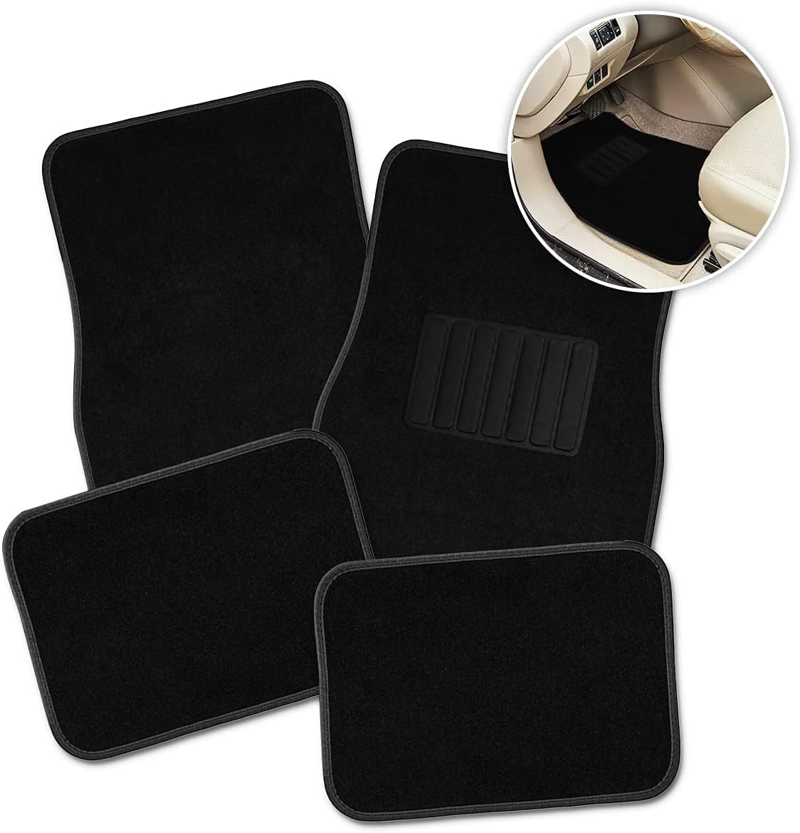 zona Tech ALL weather Alfombra Vehículo Floor mats- 4-Piece Negro Calidad Premium Alfombra Piso Esteras Plus vinilo talón Pad para Protección