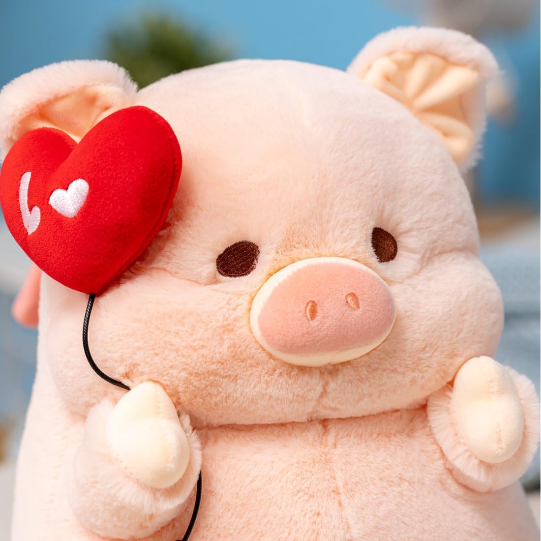 ELAINREN Juguete de peluche de cerdo de cortejo, adorable muñeca de peluche rosa con decoración de corazón, peluche de cerdito de anime japonés para