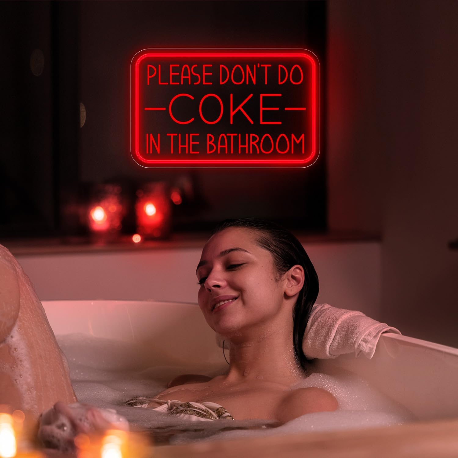 Letrero de neón con texto en inglés “Please Don’t Do Coke in The Bath” para decoración de pared, luz LED de neón alimentada por USB con brillo