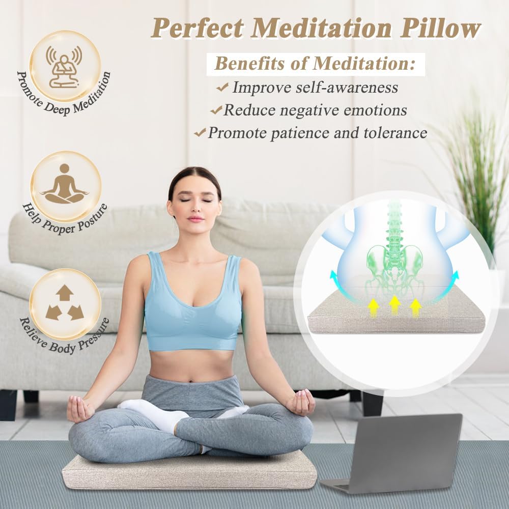 Cojín de suelo de meditación para yoga para adultos, almohadas cuadradas para sentarse, cojín grande de meditación, almohadas de yoga para sentarse