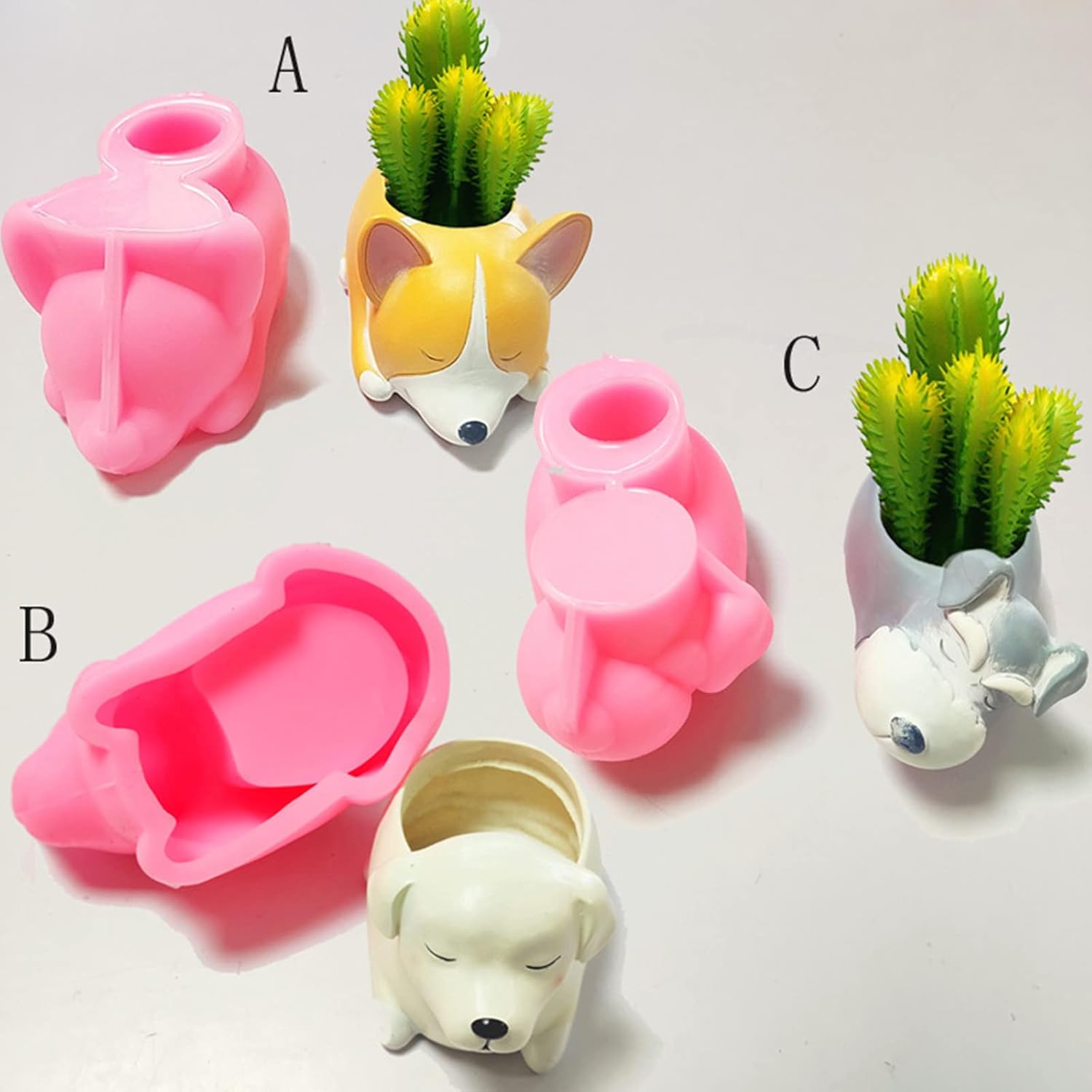 Moldes para macetas de hormigón Corgi para perros, maceta suculenta, moldes de silicona, resina epoxi, arcilla, cemento, portavelas, molde de caja