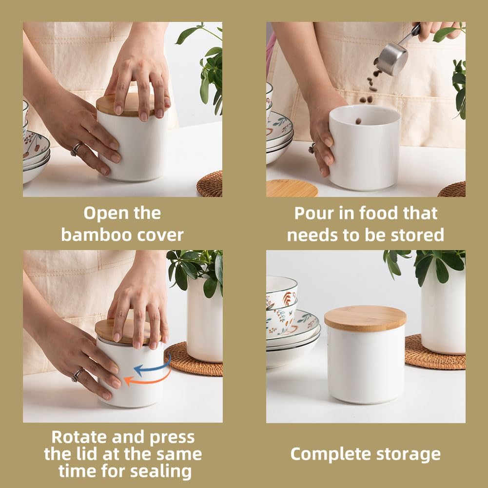 Sweejar Juego de recipientes de cerámica para almacenamiento de alimentos, recipientes apilables para encimera con tapas herméticas Boomboo para
