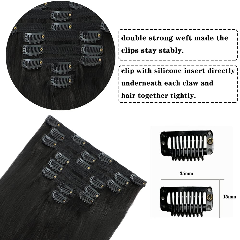 Extensiones de cabello humano real con broches, para mujeres negras, 4.23 onzas, 100% cabello humano con clip, 8 piezas de doble trama, hechas a