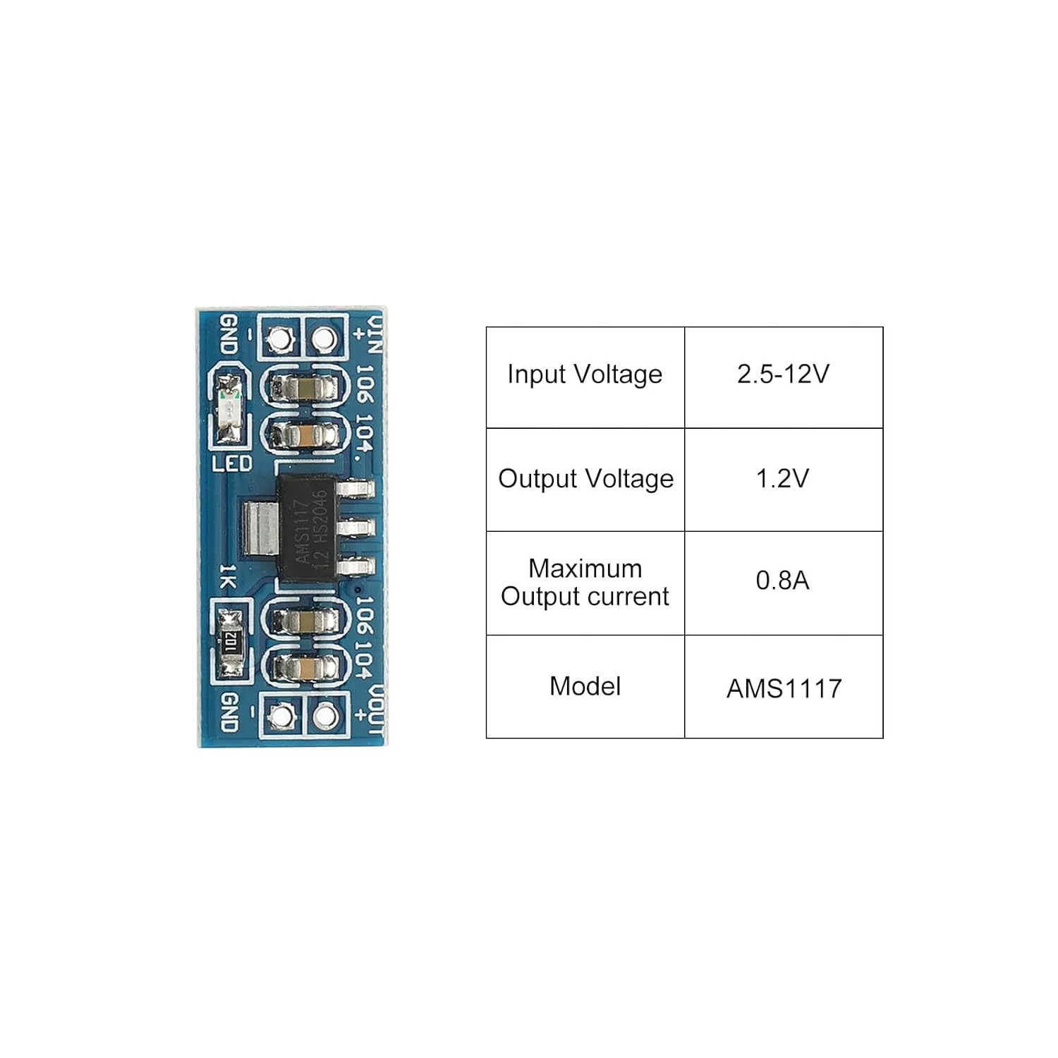 MECCANIXITY Convertidor de corriente CC-CC AMS1117 2.5-12V a 1.2V 0.8A, azul para transformadores de potencia con pasador de frecuencia, paquete de