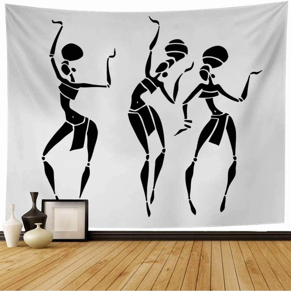 Tapiz de turismo, silueta abstracta, mujer, bailarinas africanas, bailarinas, aborígenes, belleza africana, tapiz divertido para la playa, para sala