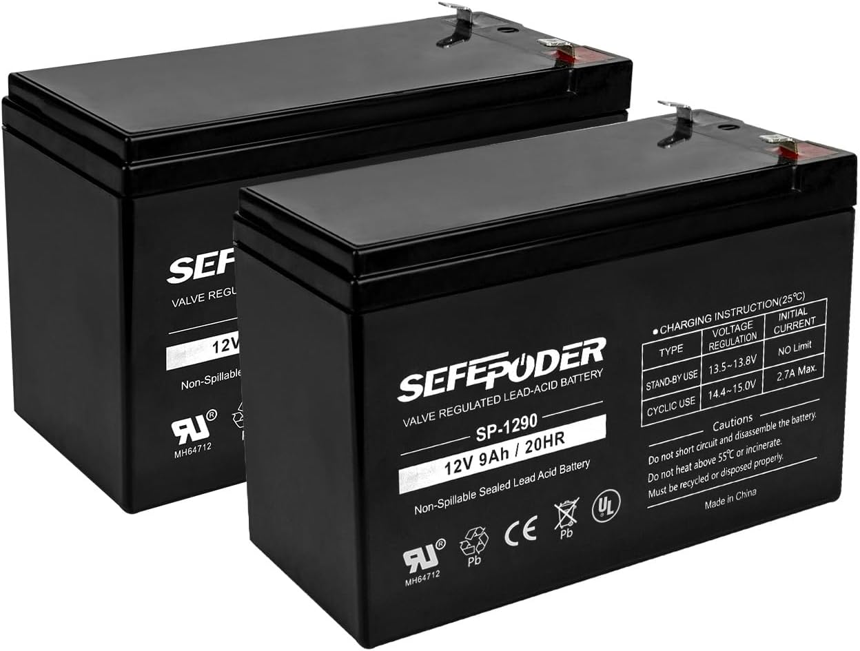 Paquete de 2 baterías de plomo ácido selladas recargables de 12 voltios 9ah (terminales F2)