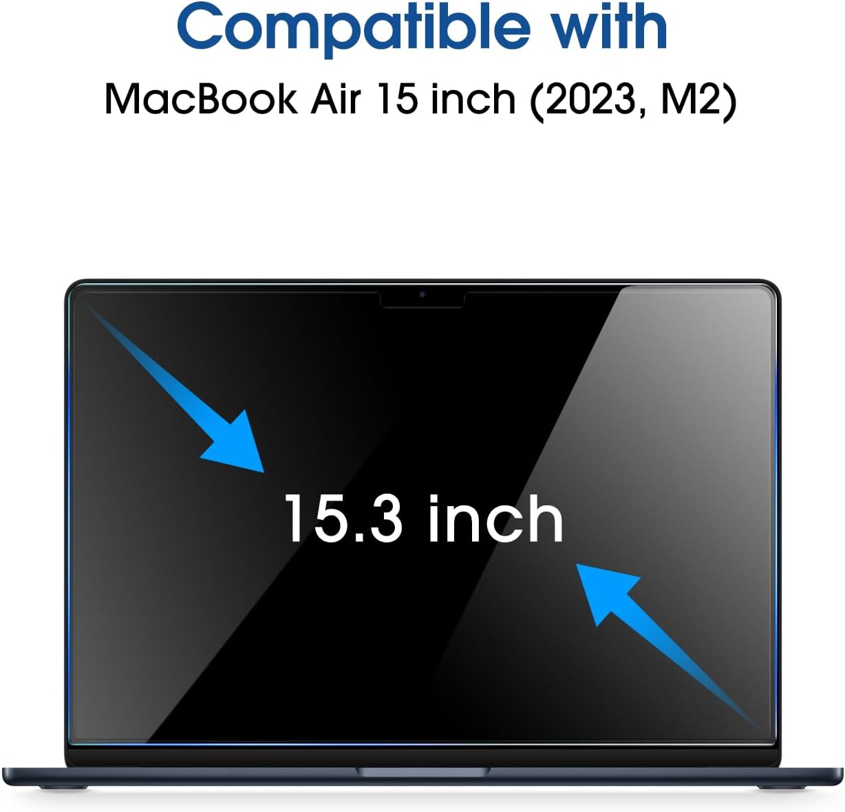 amFilm Protector de pantalla de vidrio templado diseñado para MacBook Air de 15 pulgadas (chip M2, lanzado en 2023) cero burbujas dureza 9H