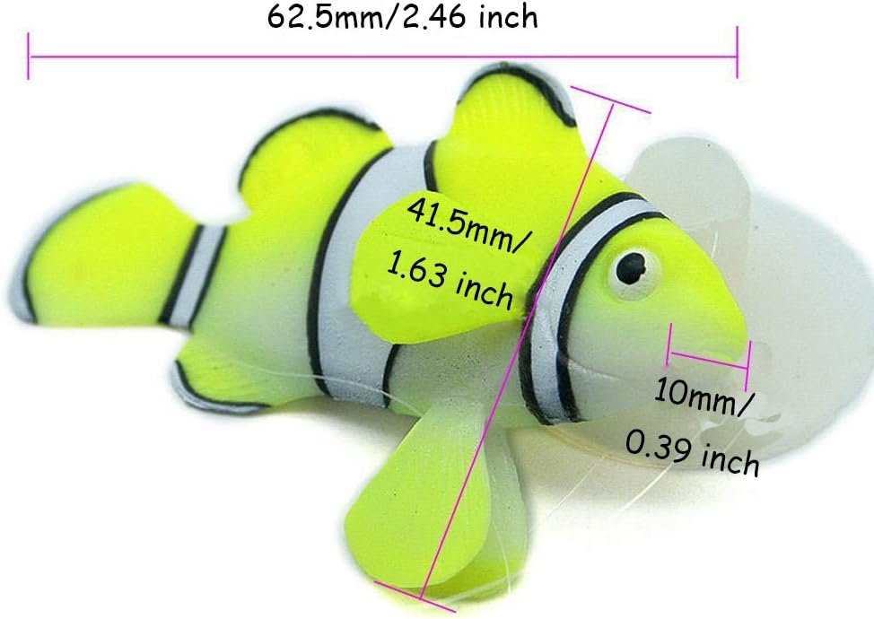 Bestgle Juego de adornos artificiales de silicona para acuario de payaso brillante, para pecera, 4 colores (rojo, verde, naranja y negro)