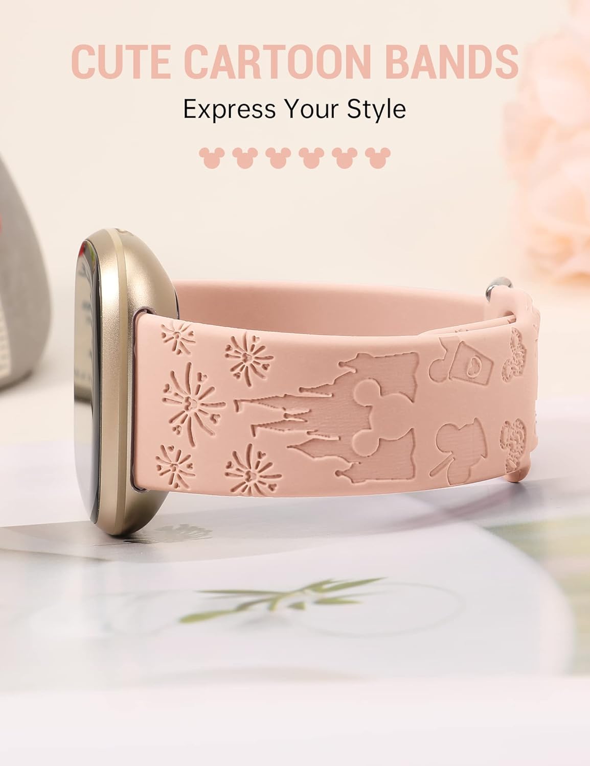 Correa grabada de dibujos animados compatible con Fitbit Versa 4Versa 3Sense 2Sense Bandas para mujeres y hombres, correas de repuesto de silicona