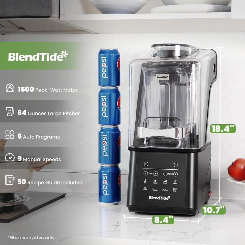 Licuadora comercial, licuadora al vacío de 1500 W para menos espuma, escudo silencioso de grado profesional, temporizador de cocina, 9 velocidades,