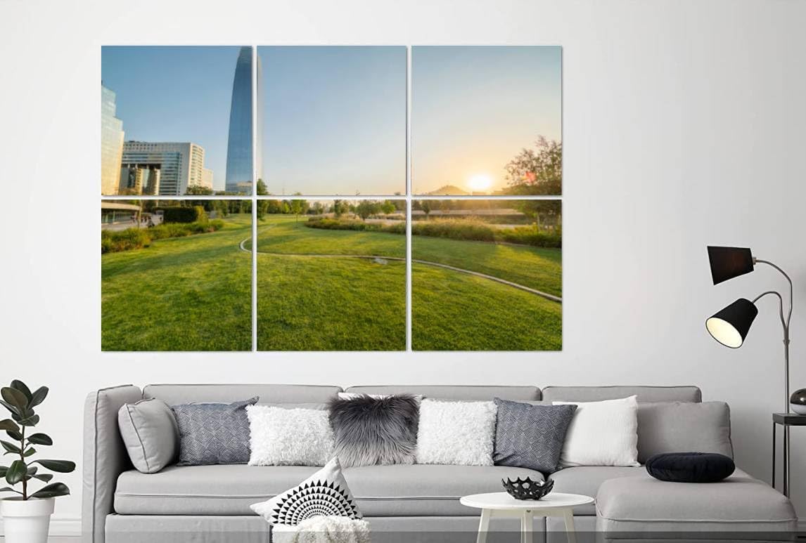 6 Pack Art Acoustic Panels Amazing de Chile skyline at sunset highest tower city Costanera Tower Soundproof Wall Panels, 48″x72″ Decorative Sound