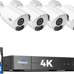 4K HD+3TB HDD Sistema de cámara de seguridad Hiseeu 4K PoE, sistema de cámara de seguridad PoE con 4 cámaras IP PoE, visión amplia de 121, 4K HD+3TB HDD Sistema de cámara de seguridad Hiseeu 4K PoE, sistema de cámara de seguridad PoE con 4 cámaras IP PoE, visión amplia de 121,