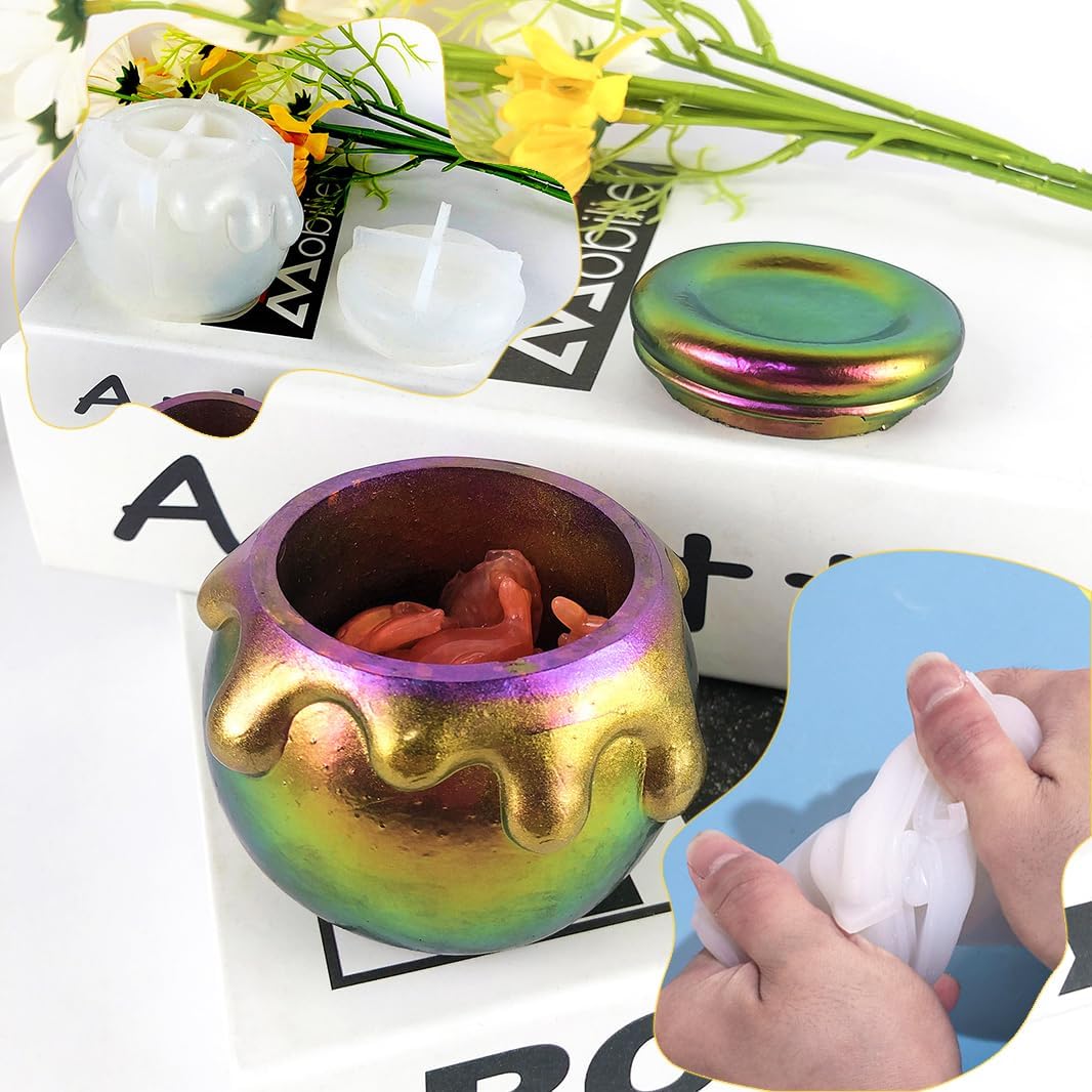 XYQHOAC Molde de tarro de abeja para frascos de resina epoxi, moldes de silicona con tapa, molde de tarro de almacenamiento de resina epoxi, moldes