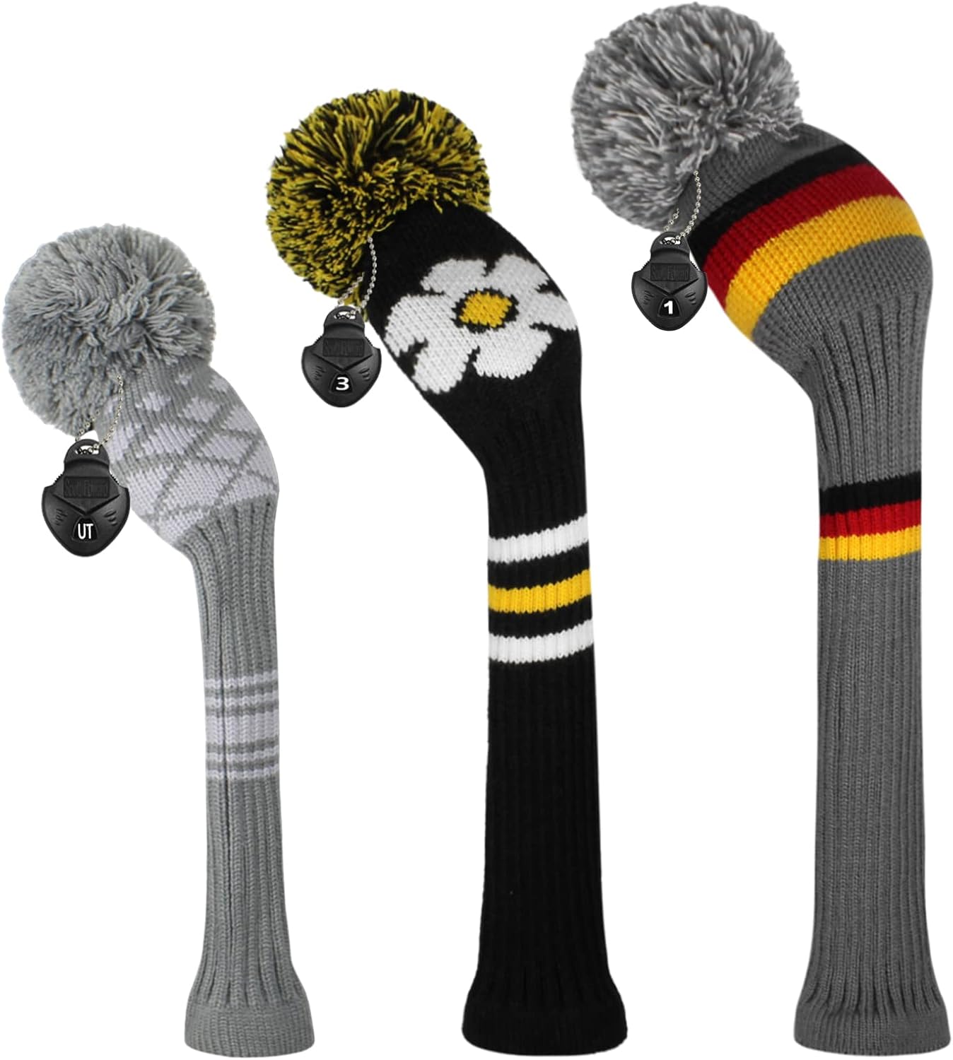 Scott Edward Juego de 3 fundas de cabeza de golf de punto para maderas se adapta bien al conductor (460 cc) madera de pasillo e híbrido (UT), el
