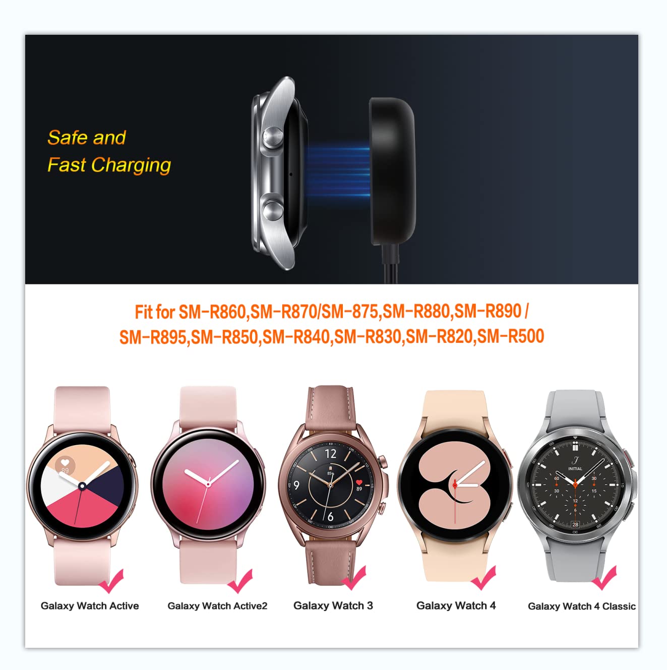 1 paquete compatible con cargador de reloj Samsung, Galaxy Watch 654 cargador USB de repuesto para Samsung Galaxy Watch 66 Classic55 Pro44