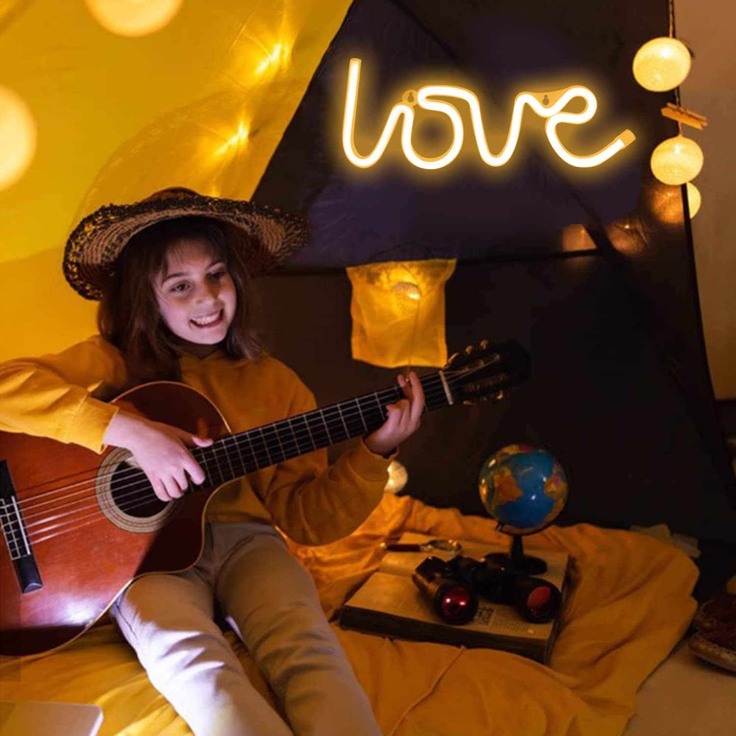 Letreros de neón de amor, luz de neón USB o batería para decoración de dormitorio, letreros de pared de neón para niñas, luces LED de neón para el