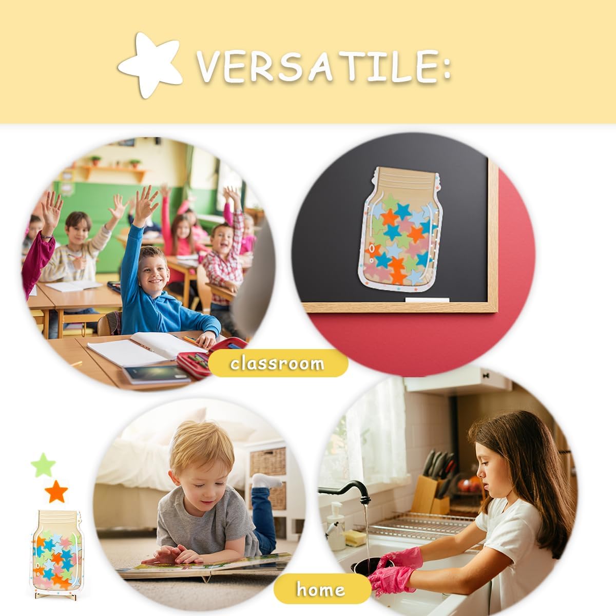 Tarro de recompensa de estrellas personalizado para niños, bricolaje, con calcomanías de letras coloridas, tarro de recompensa de entrenamiento para