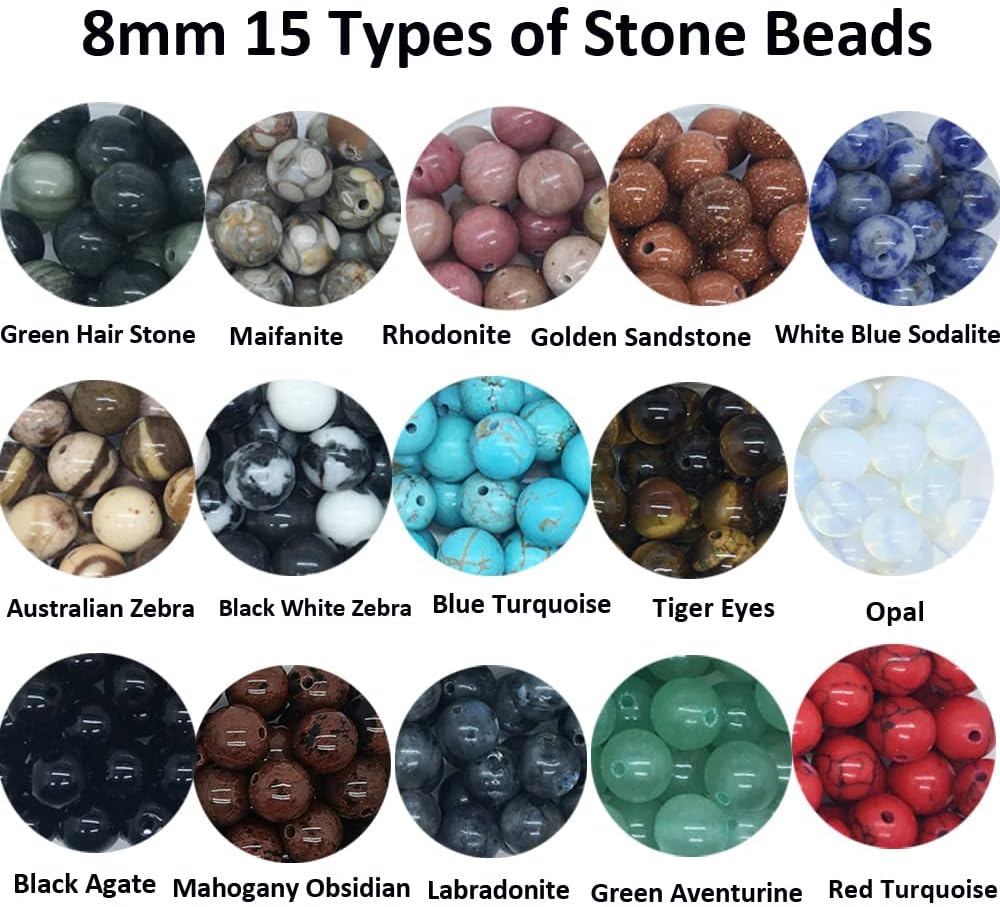 450 cuentas redondas de piedra natural sueltas, orificio de 0.04pulgadas, cuentas lisas para manualidades, pulseras, collares, aros y bisutería