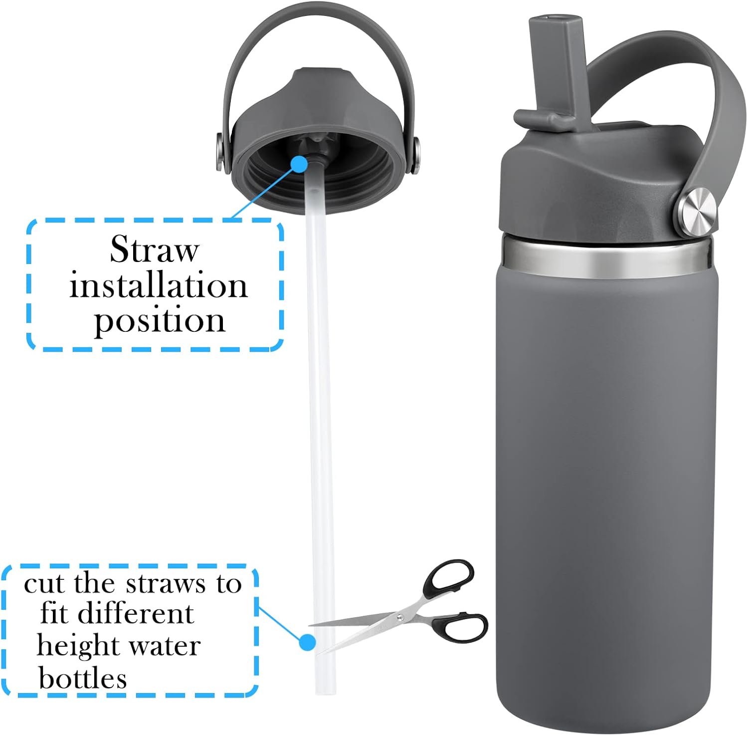 Tapa de popote compatible con Hydro Flask de boca ancha de 12, 16, 18, 32, 40 onzas, tapas con popote para accesorios de botellas de agua, tapa de