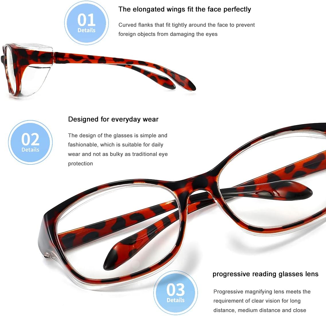Dollger Gafas de seguridad con lectores 1.5 2.0 1.0 progresivas multifoco anti niebla y bloqueo de luz azul gafas de lectura