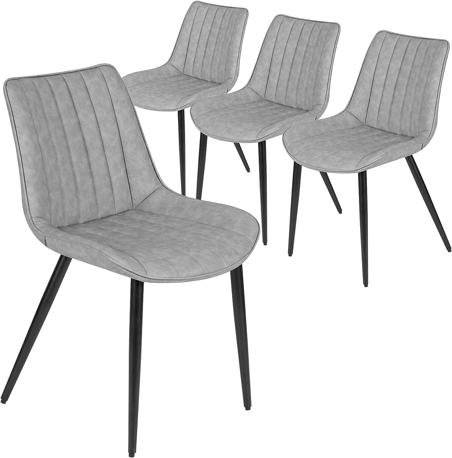 AVAWING Juego de 4 sillas de comedor, modernas de mediados de siglo, sillas de comedor de ocio sin brazos, silla tapizada de piel sintética con