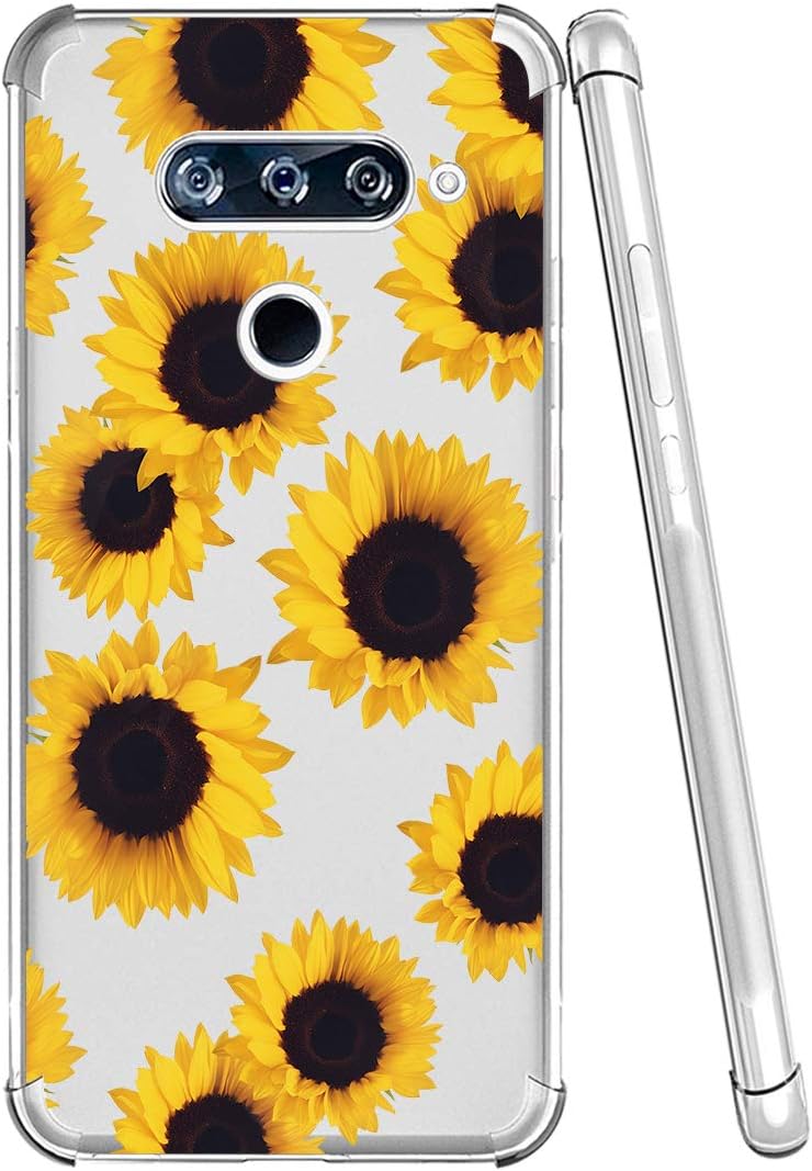 Funda para LG V40, para LG V40 ThinQ con flores, a prueba de golpes, transparente, suave, flexible, TPU delgada, funda para LG V40para LG V40 ThinQ