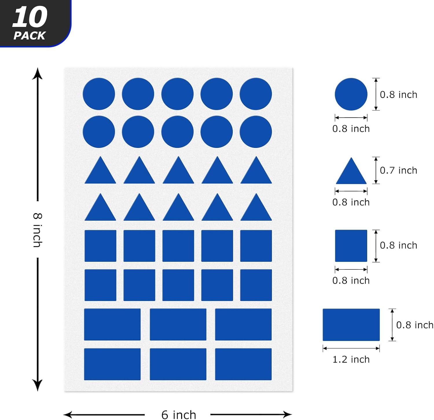 YIKIADA Calcomanías de codificación de colores multiformas, color azul, calcomanías extraíbles de diferentes formas para niños pequeños, triángulos,