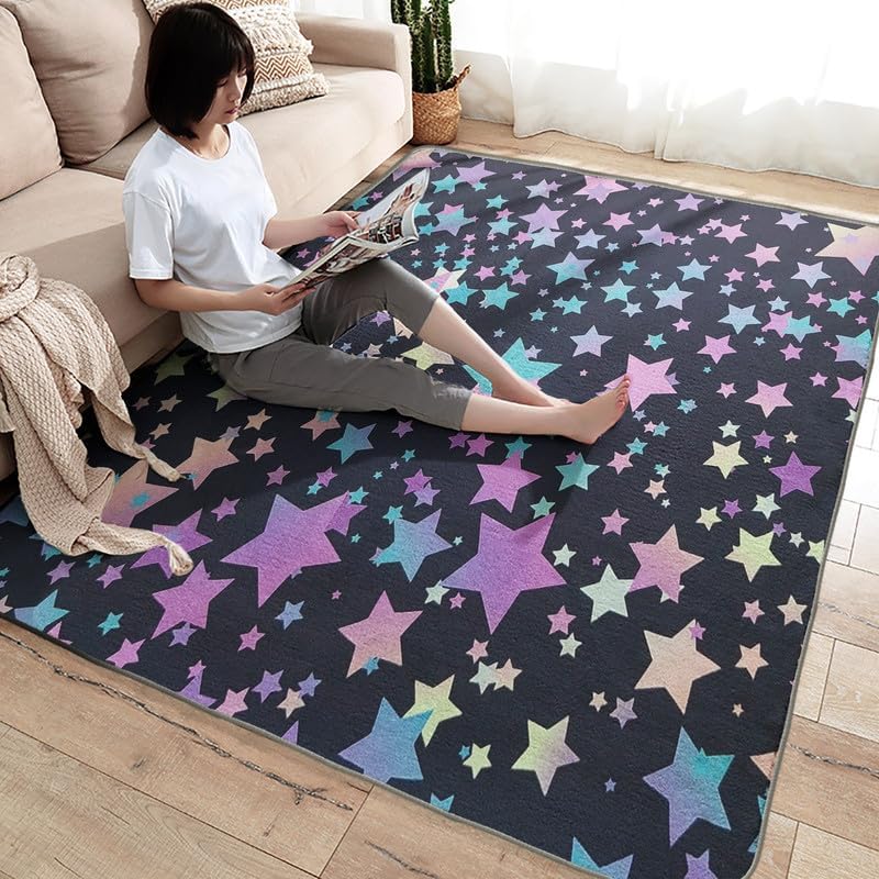 Alfombras de estrellas para dormitorio, sala de estar, alfombra colorida de 5 x 7 pies, lavable, antideslizante, suave, alfombra de área de pelo