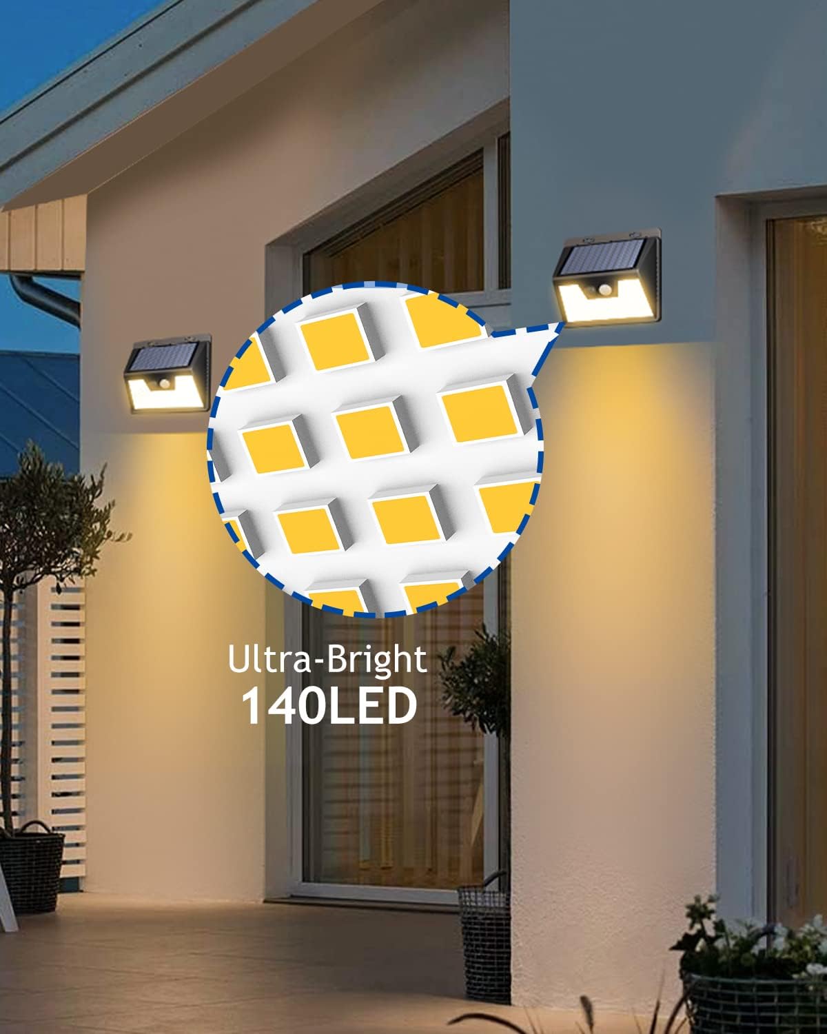 Peasur Luces solares impermeables para exteriores 6 unidades140 LED, luces solares blancas cálidas para exteriores ultra brillantes, 3 modos de
