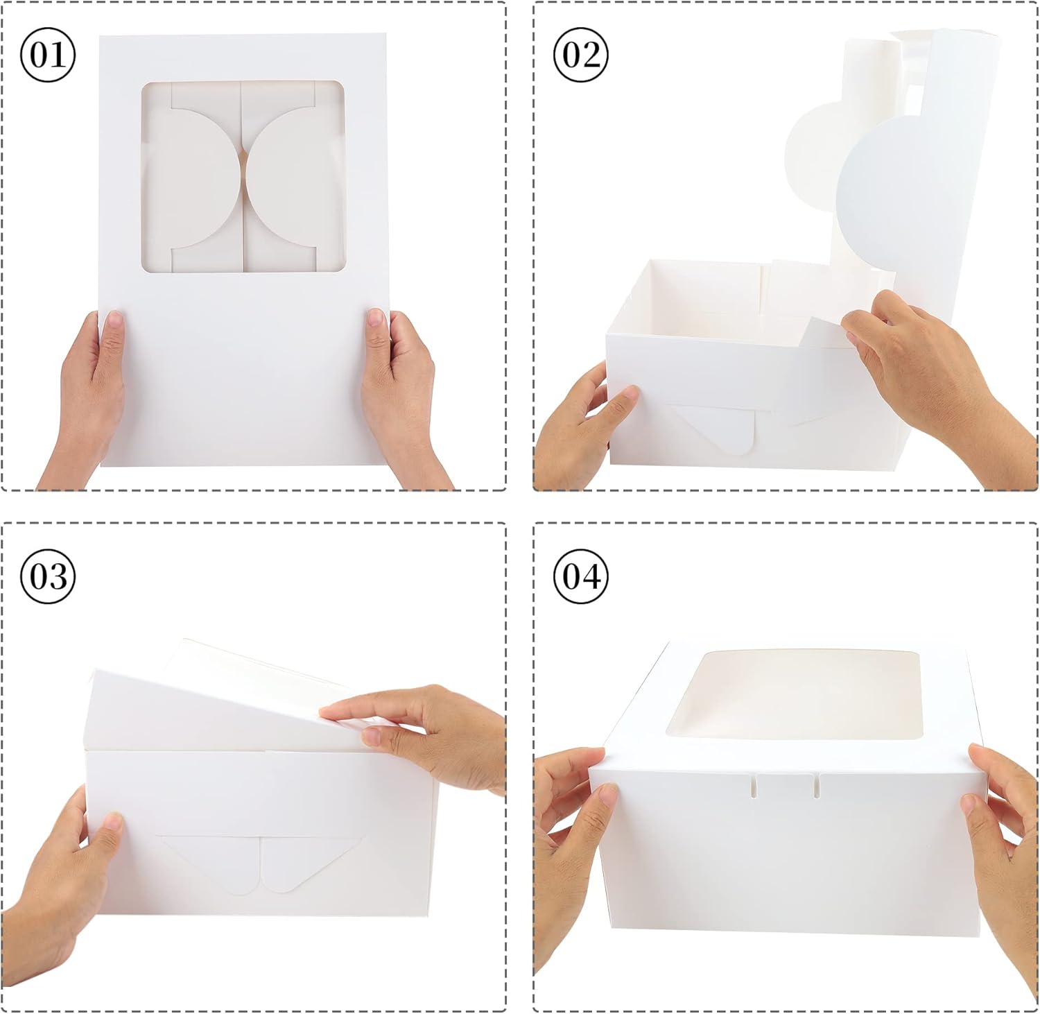 10 cajas de galletas de 10 x 10 x 5 pulgadas con ventana, cajas blancas de panadería, cajas desechables de 10 pulgadas, uso como cajas de galletas,