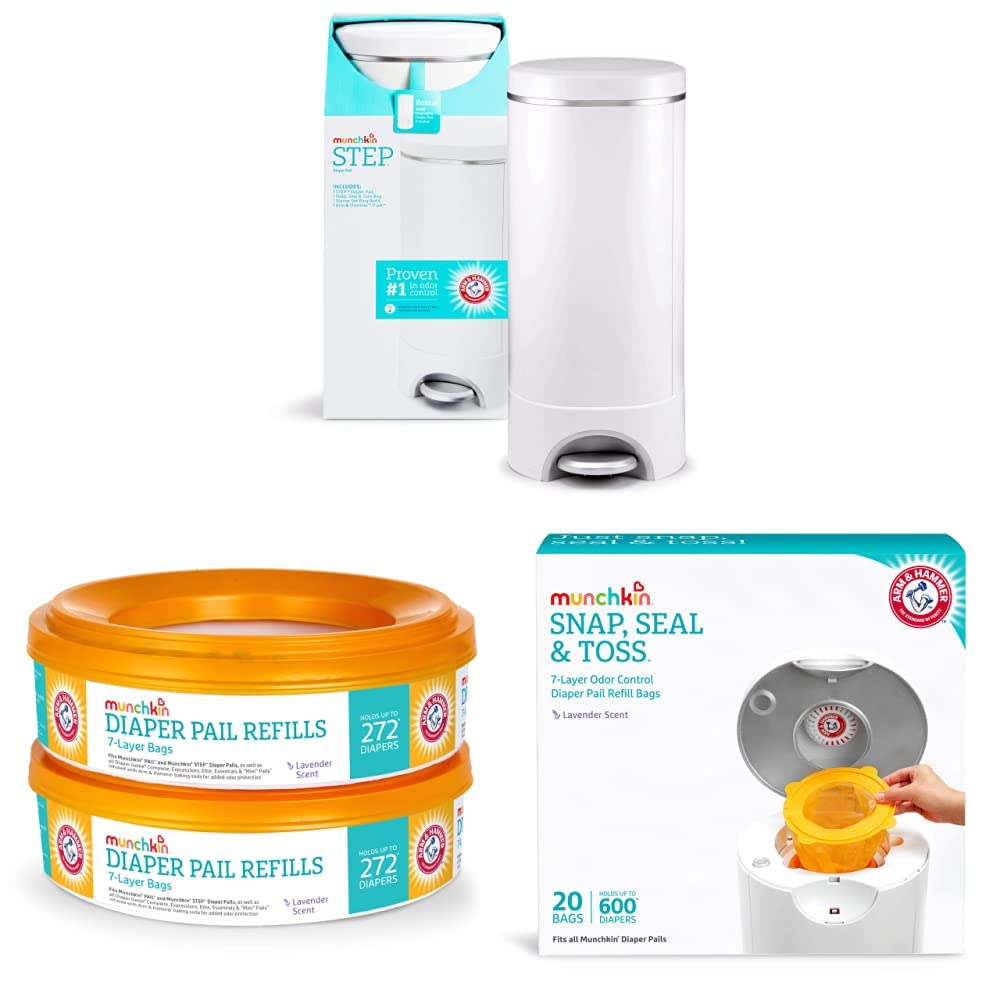 Munchkin Cubo de pañales Step Powered by Arm & Hammer &  Arm & Hammer – Anillos de repuesto para cubos de pañales &  Arm and Hammer & Bolsas de