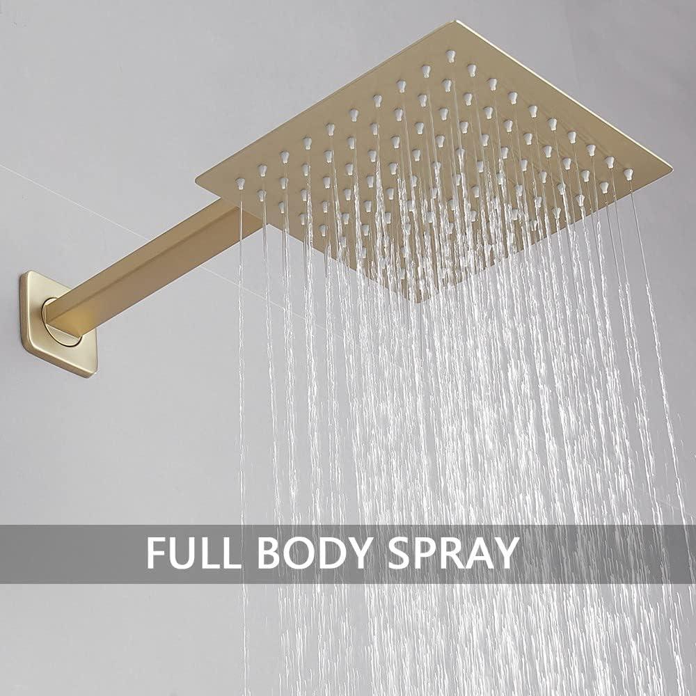 Juego de grifo de ducha dorado cepillado con boquilla de bañera, mezclador de lluvia de lujo, sistema de cabezal de ducha montado en la pared, kit