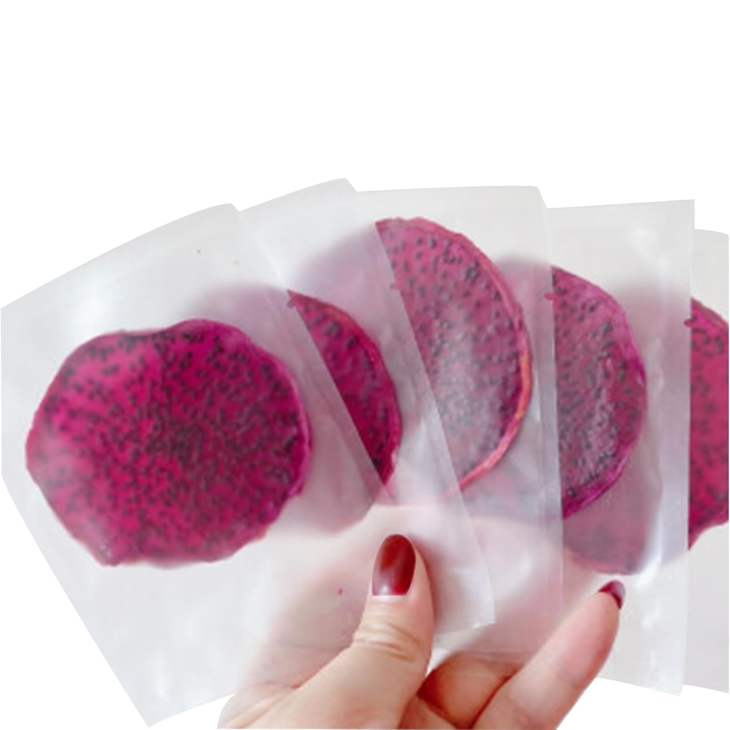 Rebanadas de fruta del dragón, rodajas de fruta de dragón secas, corazón rojo fruta del dragón asado a baja temperatura, pitaya seca, embalaje