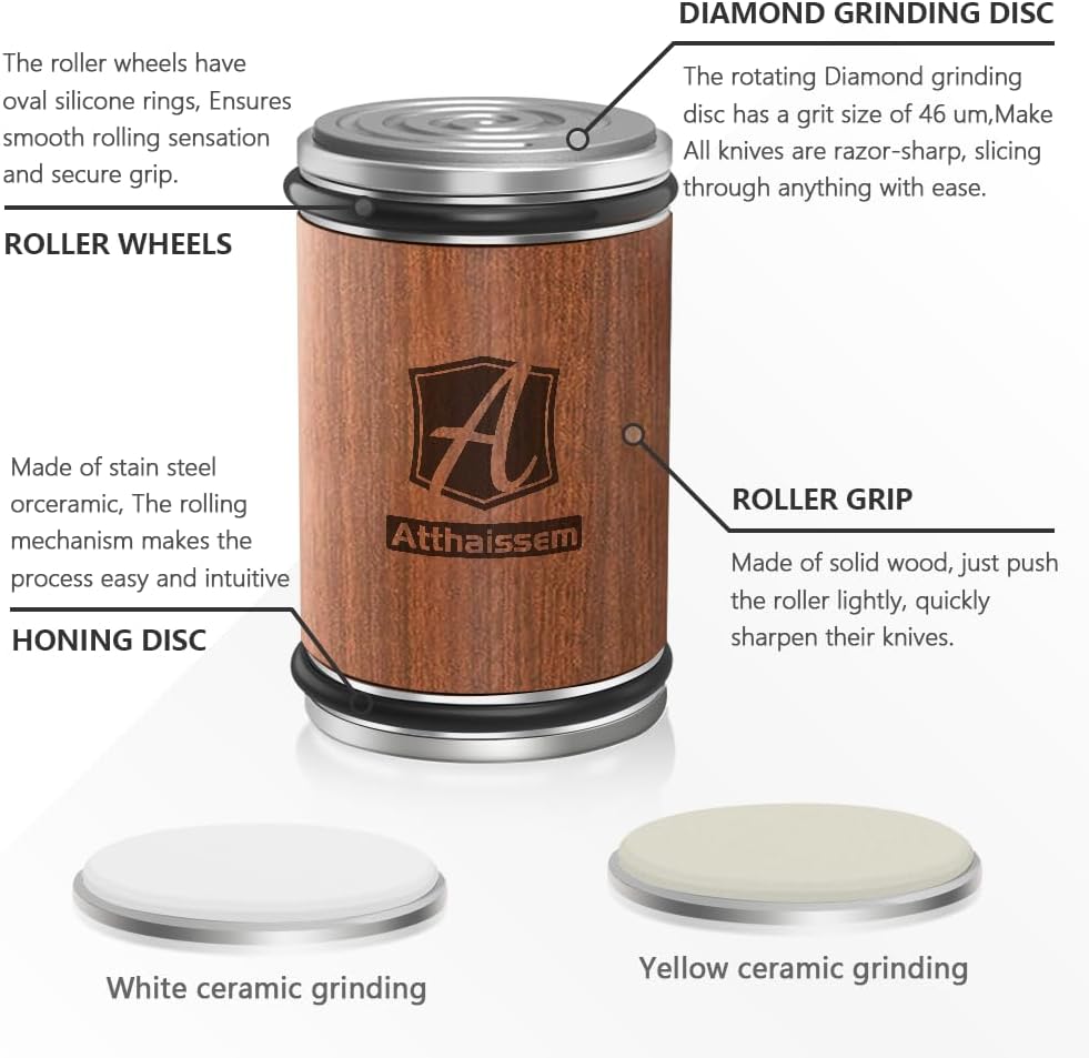 Kit de afilador de cuchillos rodantes con 4 discos de diamantepiedra de afilarcerámica. Sistema de afilado de cuchillos con 4 ángulos magnéticos de